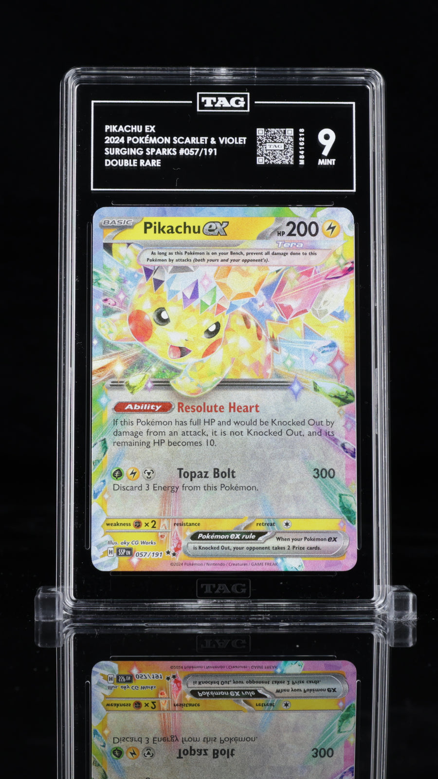 2024 Pokémon • Surging Sparks • Pikachu ex • #033 Double Rare • TAG 9 Mint • M8416218
