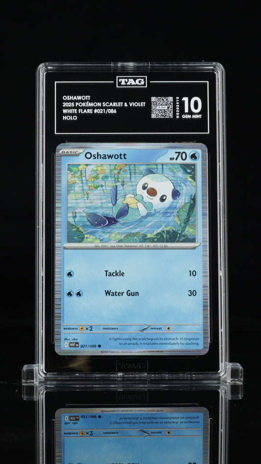 2025 Pokémon • White Flare Unova Poster Collection Promo • Oshawott • #021 • Holo • TAG 10 Gem Mint • N5202410 • POP 3 (1st Highest)