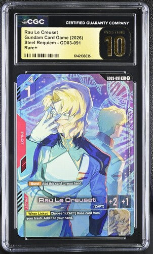 2025 Gundam • Steel Requiem • Rau Le Creuset - Rare+ • #GD03-091 • CGC 10 Pristine • Pop 5 • 56142136035