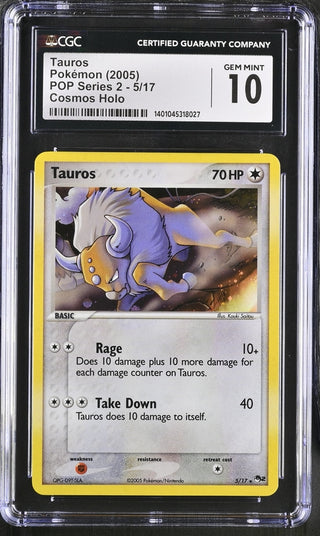 2005 Pokémon • POP Series 2 • Tauros • #5 Cosmos Holo • CGC 10 Gem Mint • 1401045318027