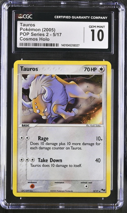 2005 Pokémon • POP Series 2 • Tauros • #5 Cosmos Holo • CGC 10 Gem Mint • 1401045318027