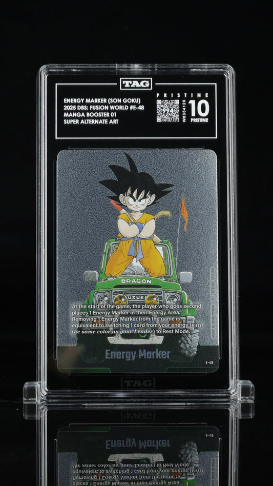 2025 Dragonball Super Fusion World • Manga Booster 01 • Energy Marker (Son Goku) • #E-48 • Super Alternate Art • TAG 10 Pristine, Score: 994 • W8354126 • Population 1